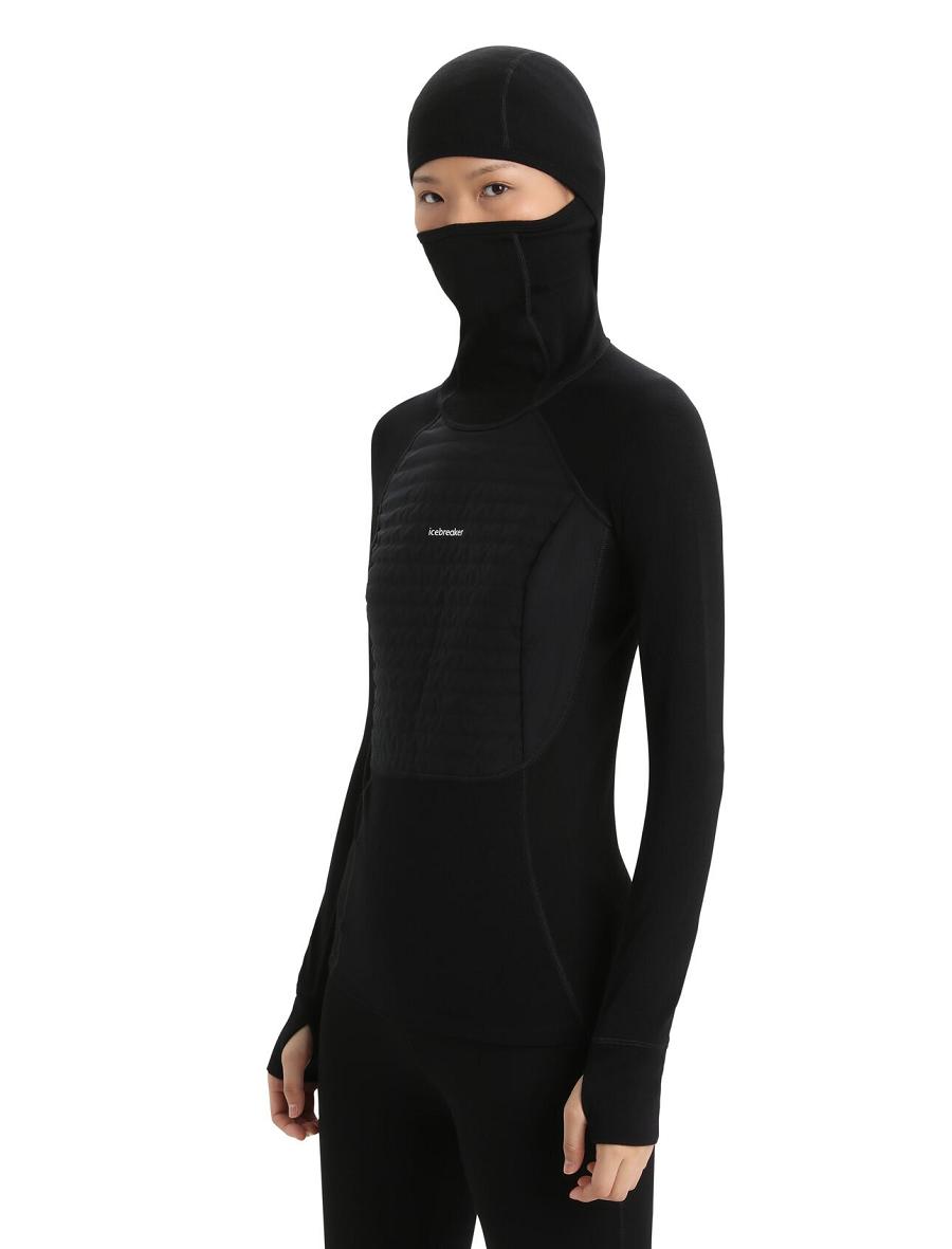 Base Layers Icebreaker ZoneKnit™ Merino Insulated Long Sleeve Hoodie Damskie Czarne | PL 1062ZUTG